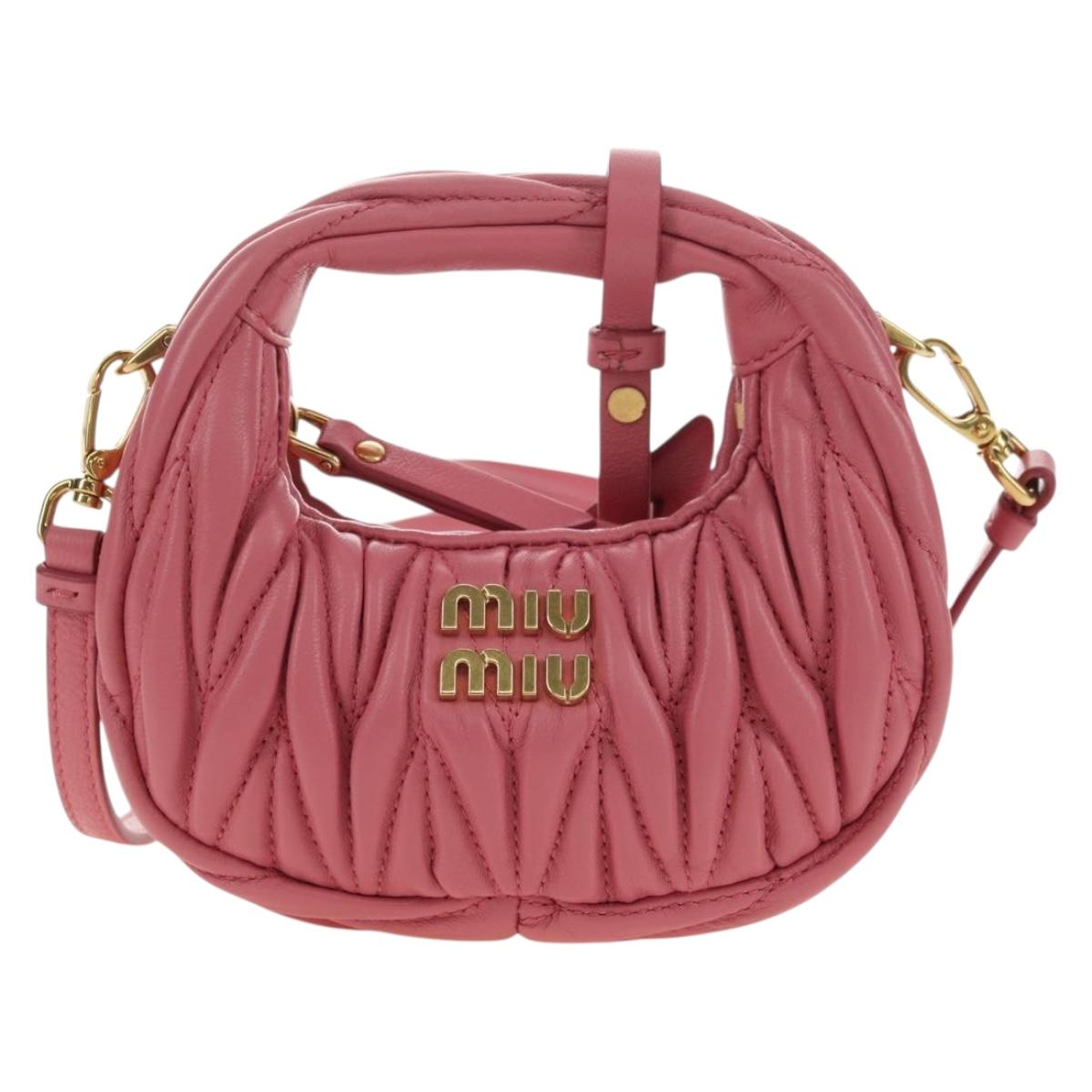 Miu Miu Matelasse Wonder Shoulder Pouch Leather 2way Pink Gold Auth 182012SAM