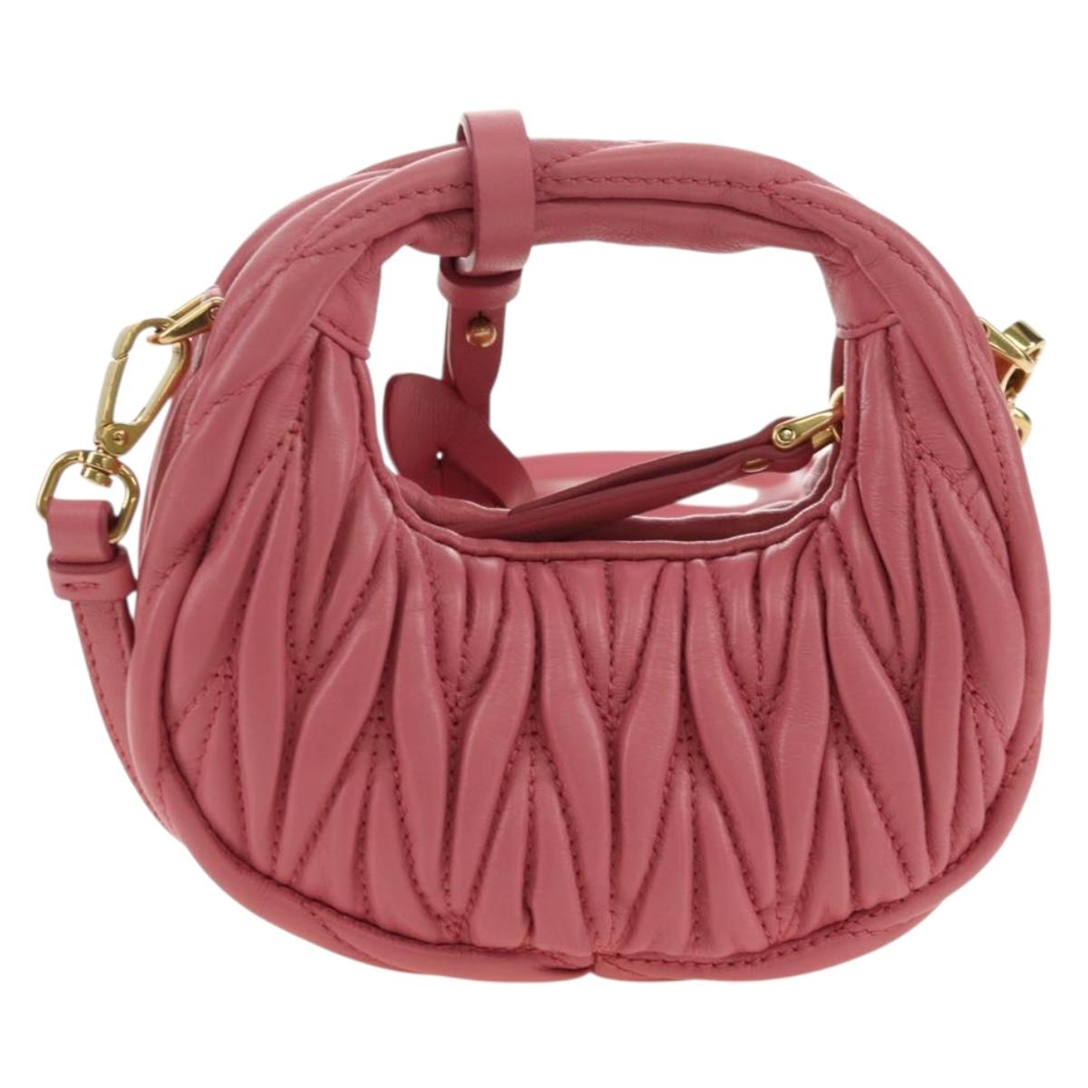 Miu Miu Matelasse Wonder Shoulder Pouch Leather 2way Pink Gold Auth 182012SAM