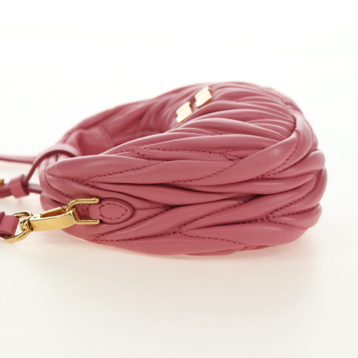 Miu Miu Matelasse Wonder Shoulder Pouch Leather 2way Pink Gold Auth 182012SAM