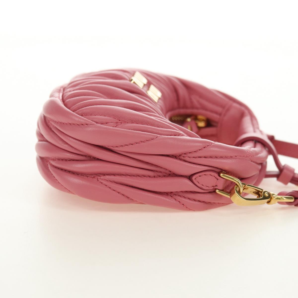 Miu Miu Matelasse Wonder Shoulder Pouch Leather 2way Pink Gold Auth 182012SAM