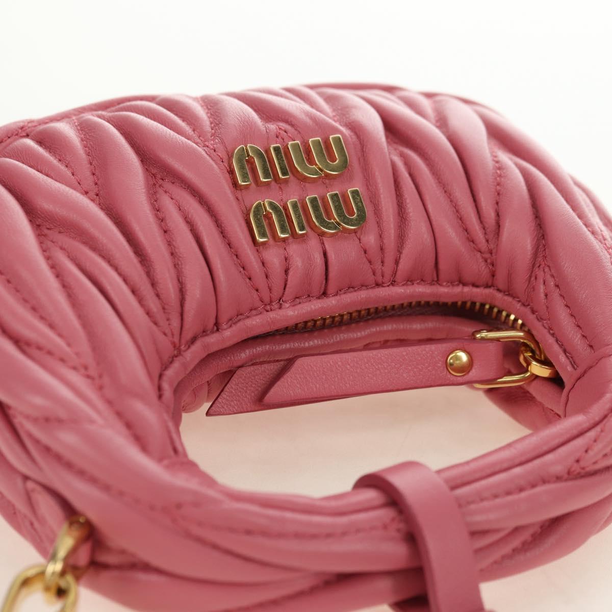 Miu Miu Matelasse Wonder Shoulder Pouch Leather 2way Pink Gold Auth 182012SAM