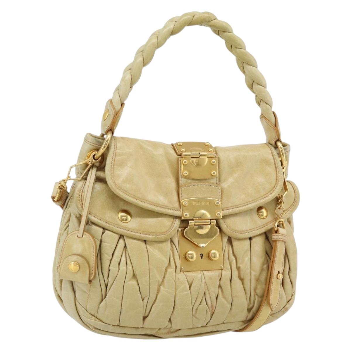 Miu Miu Matelasse Hand Bag Leather 2way Yellow Gold Auth 182016V
