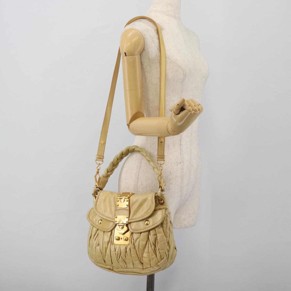 Miu Miu Matelasse Hand Bag Leather 2way Yellow Gold Auth 182016V