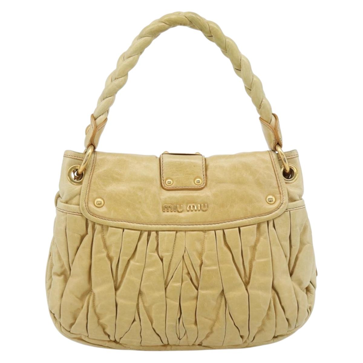 Miu Miu Matelasse Hand Bag Leather 2way Yellow Gold Auth 182016V