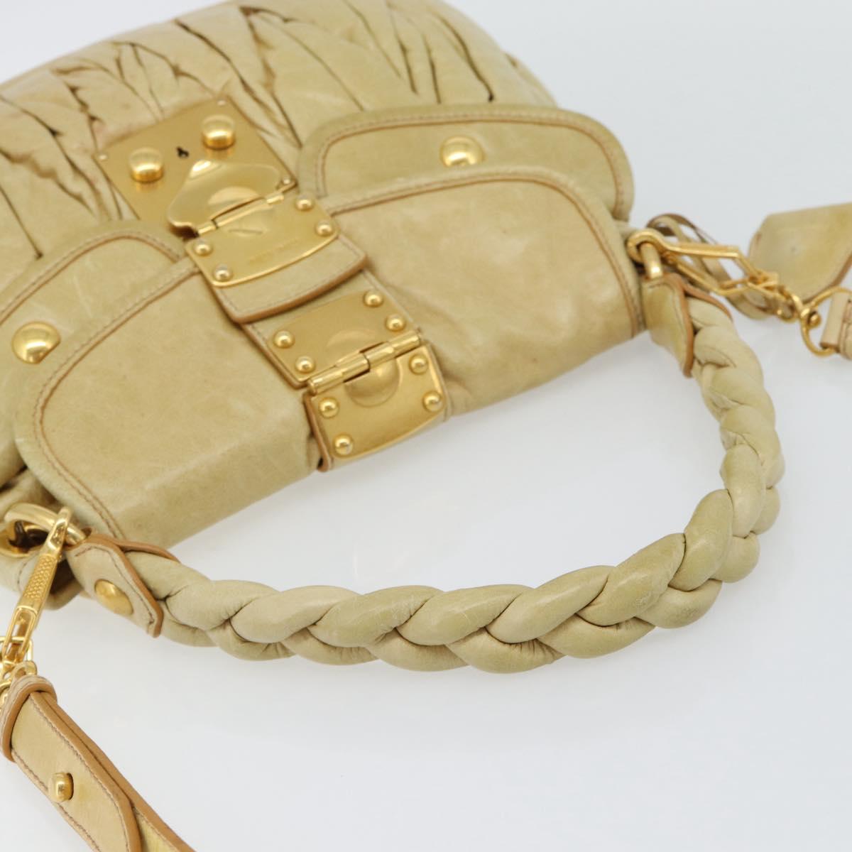 Miu Miu Matelasse Hand Bag Leather 2way Yellow Gold Auth 182016V