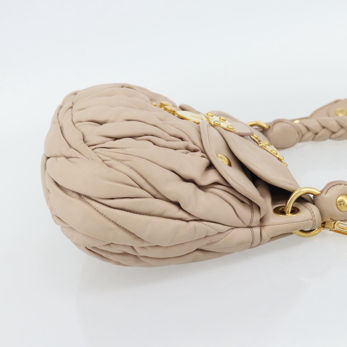 Miu Miu Matelasse Hand Bag Leather 2way Pink Gold Auth 182017A
