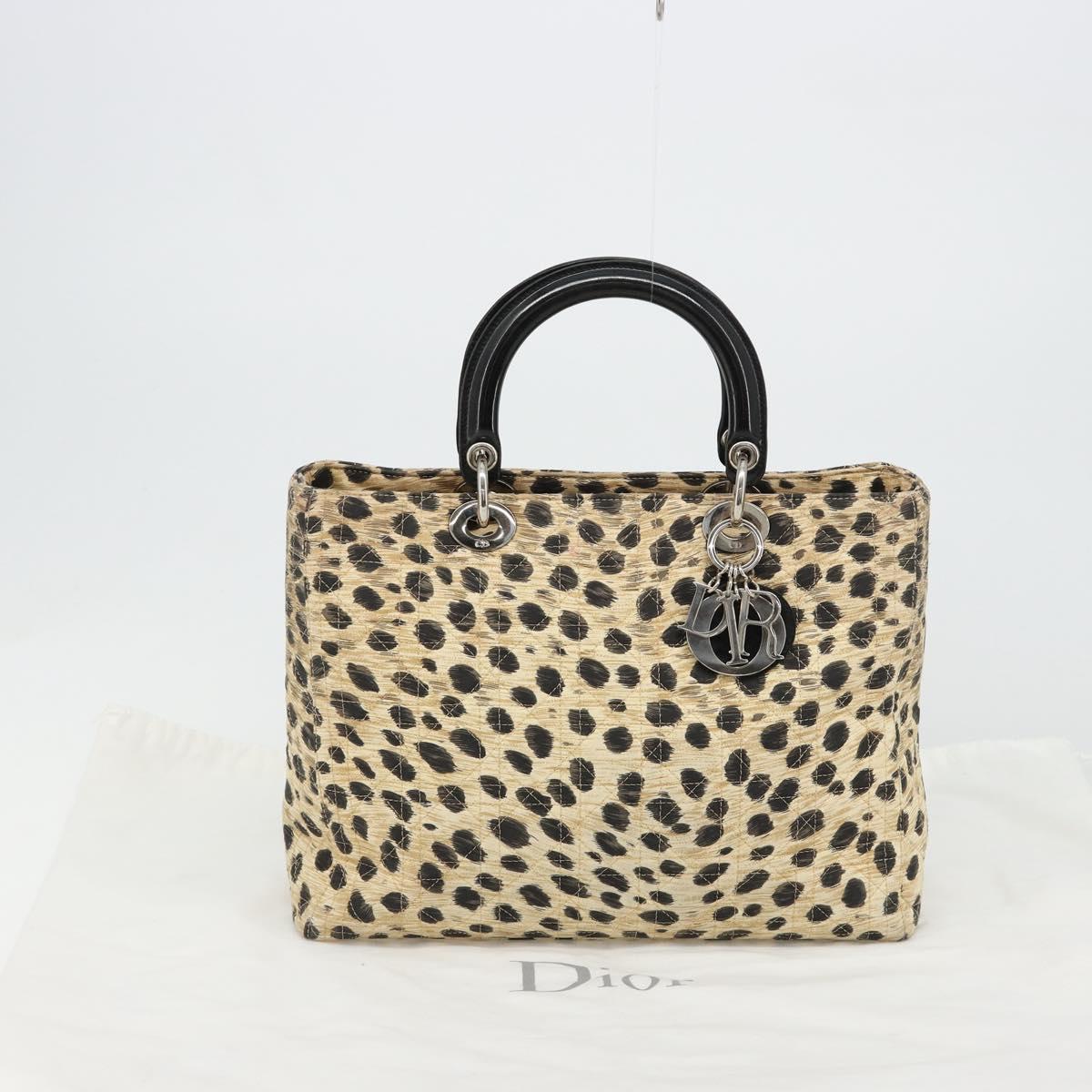 Christian Dior Canage Lady Dior Hand Bag Nylon Beige Silver Auth 182018V