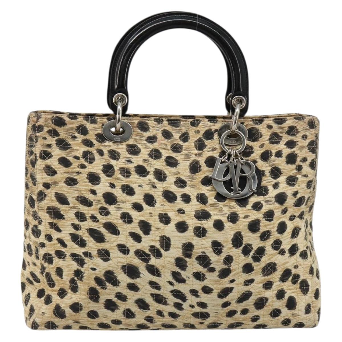 Christian Dior Canage Lady Dior Hand Bag Nylon Beige Silver Auth 182018V