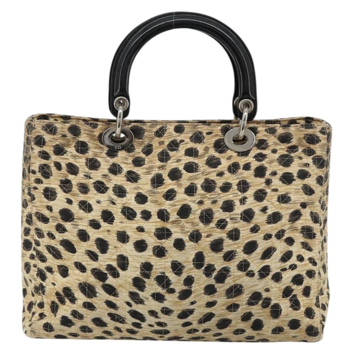 Christian Dior Canage Lady Dior Hand Bag Nylon Beige Silver Auth 182018V