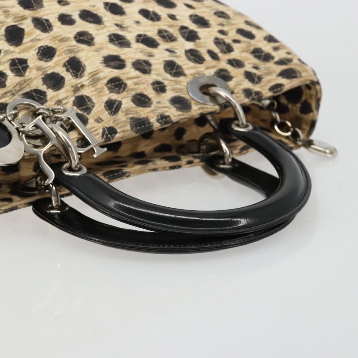 Christian Dior Canage Lady Dior Hand Bag Nylon Beige Silver Auth 182018V