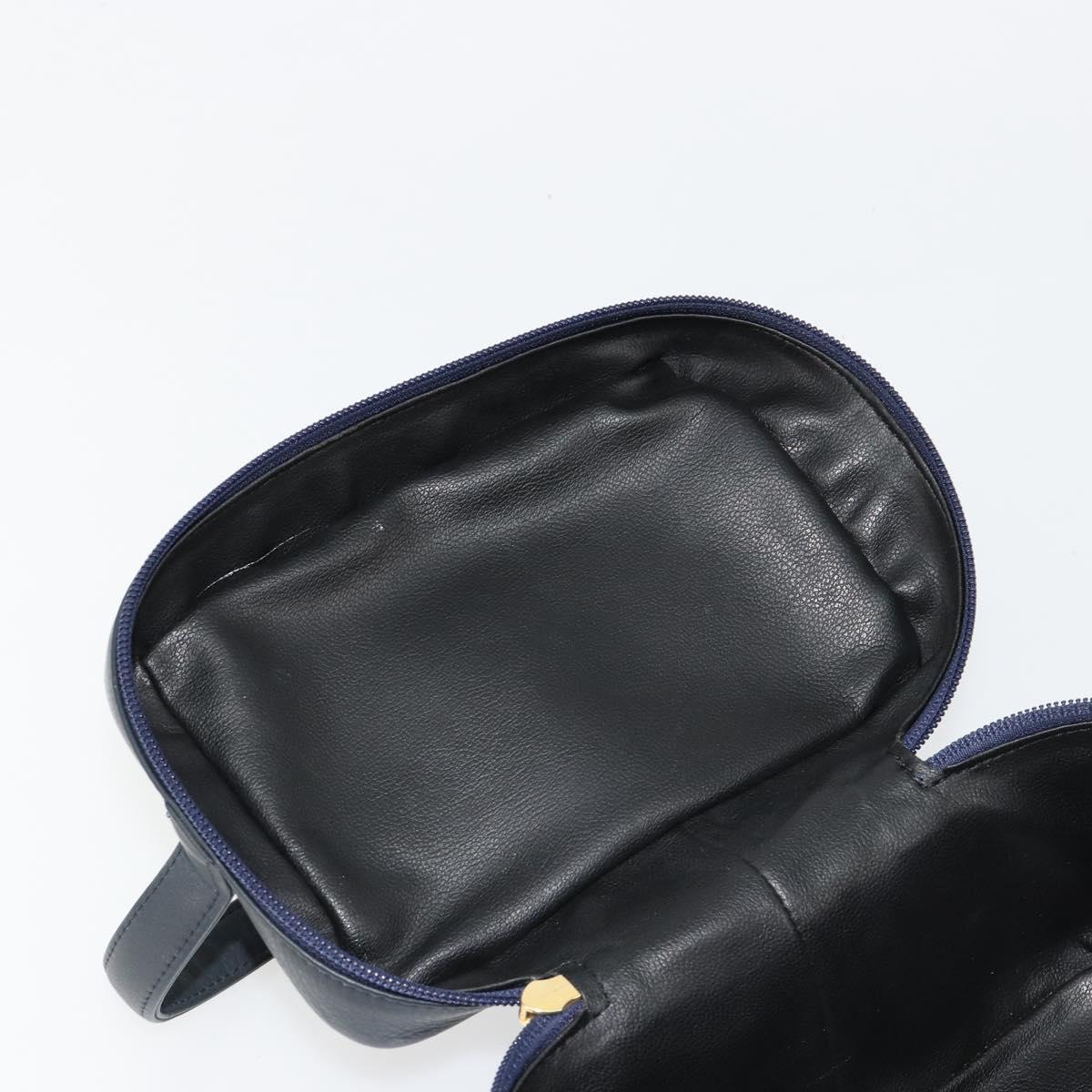 Christian Dior Vanity Hand Bag Leather Navy Gold Auth 182020A
