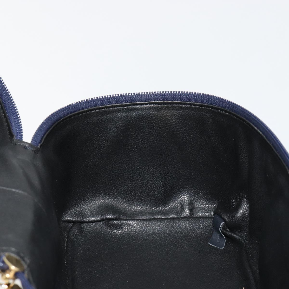 Christian Dior Vanity Hand Bag Leather Navy Gold Auth 182020A