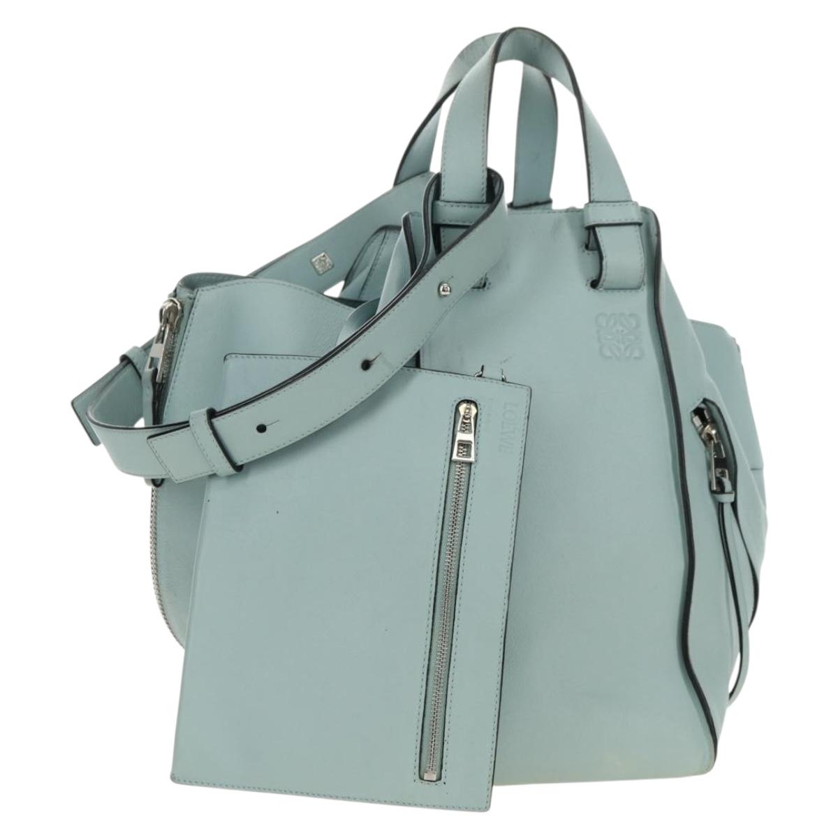 LOEWE Hammock Medium Hand Bag Leather 2way Light Blue Silver Auth 182026V