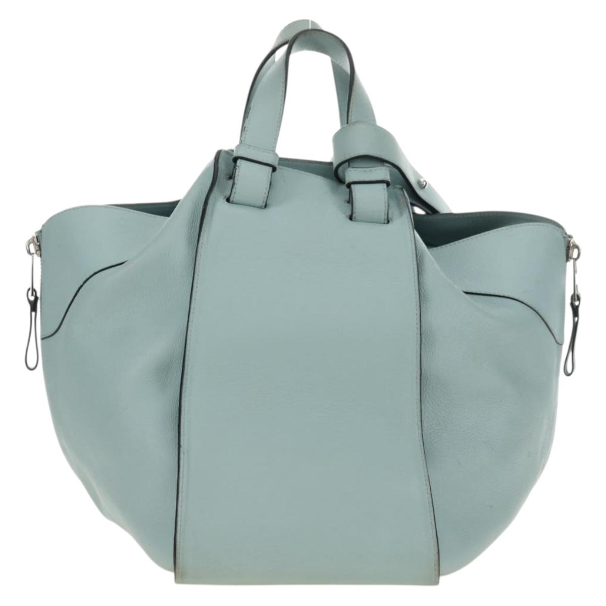 LOEWE Hammock Medium Hand Bag Leather 2way Light Blue Silver Auth 182026V