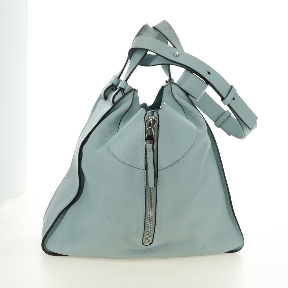 LOEWE Hammock Medium Hand Bag Leather 2way Light Blue Silver Auth 182026V