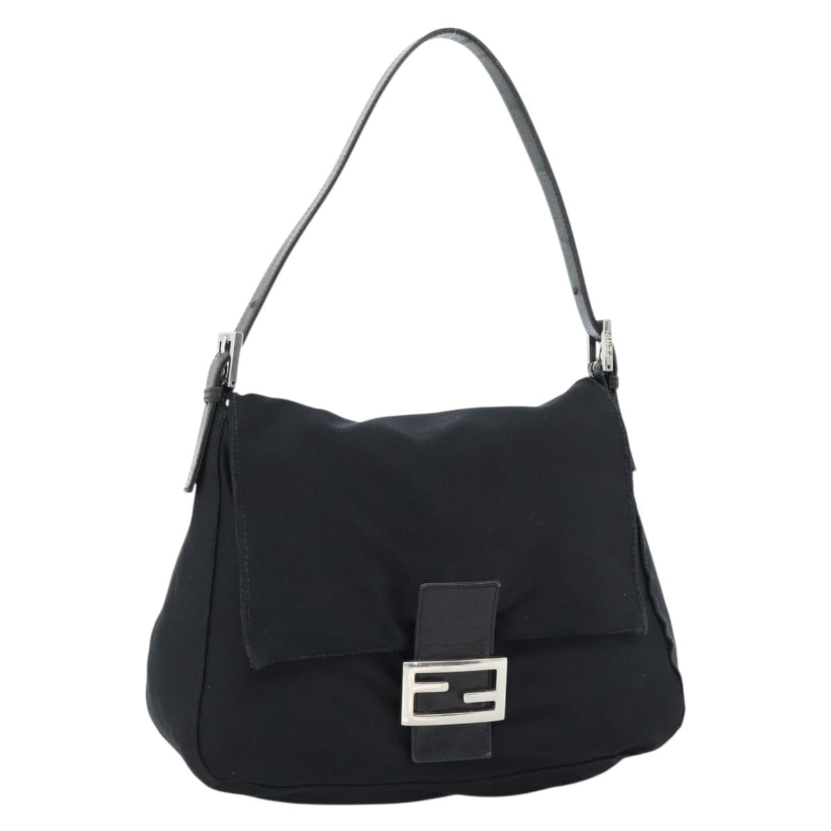 FENDI Mamma Baguette Shoulder Bag Cotton Black Silver Auth 182027