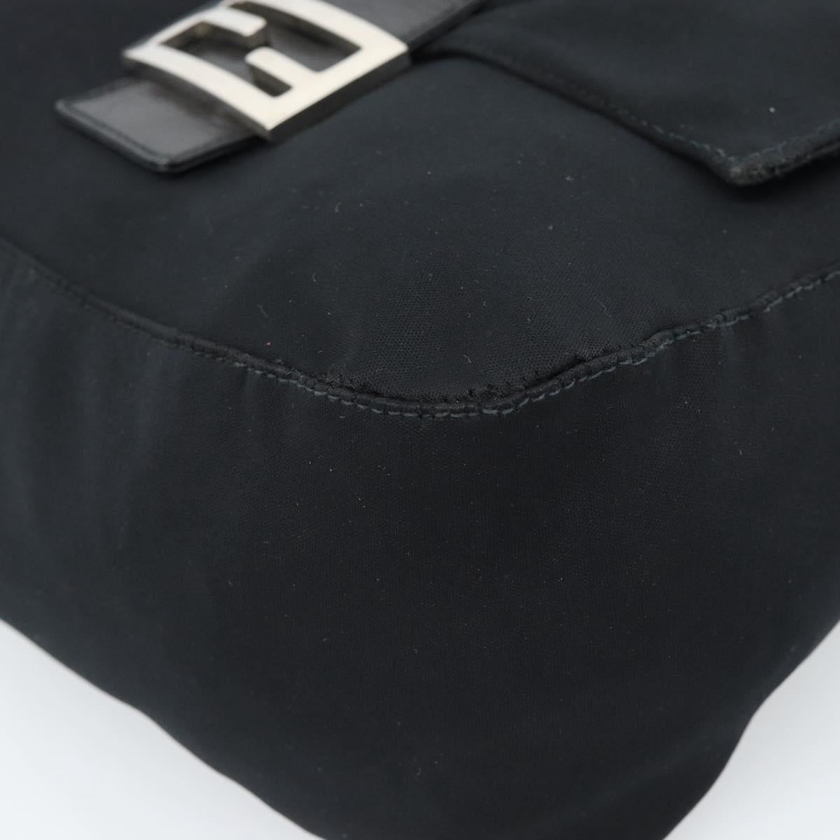 FENDI Mamma Baguette Shoulder Bag Cotton Black Silver Auth 182027