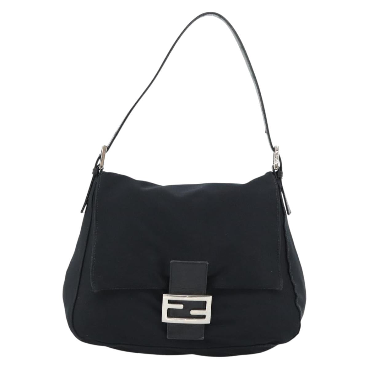 FENDI Mamma Baguette Shoulder Bag Cotton Black Silver Auth 182027