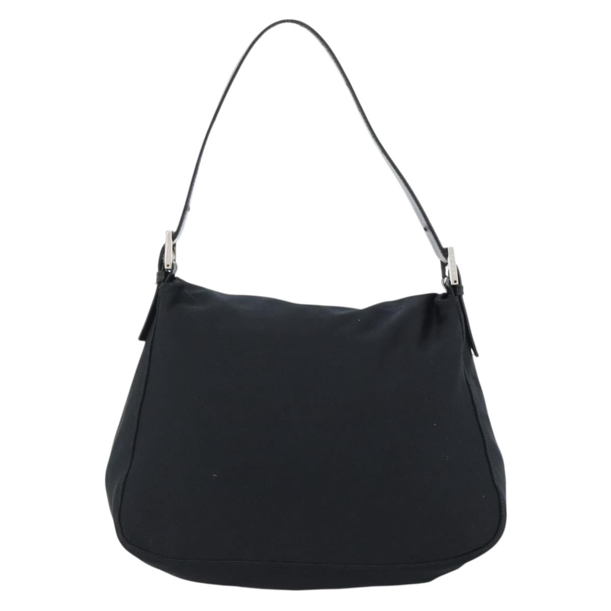 FENDI Mamma Baguette Shoulder Bag Cotton Black Silver Auth 182027
