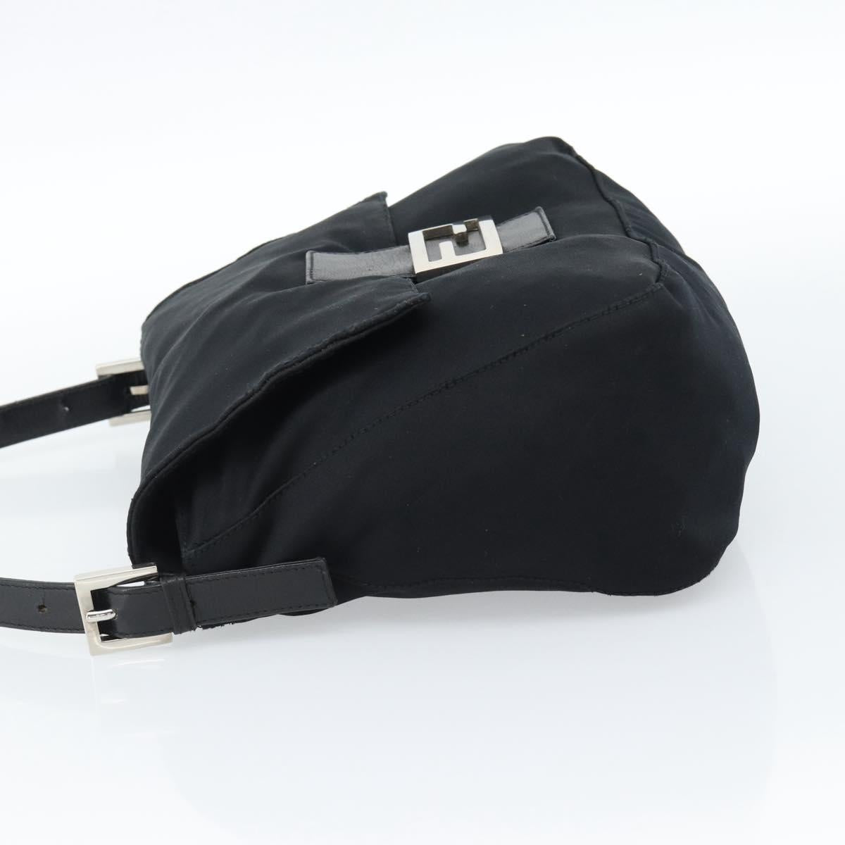 FENDI Mamma Baguette Shoulder Bag Cotton Black Silver Auth 182027