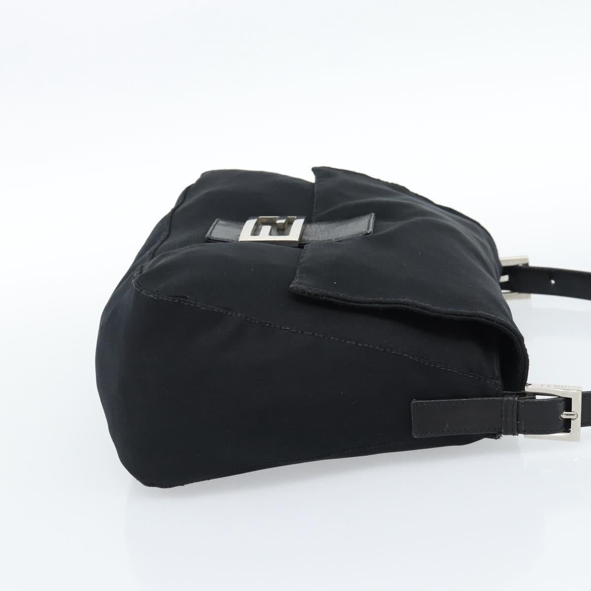 FENDI Mamma Baguette Shoulder Bag Cotton Black Silver Auth 182027