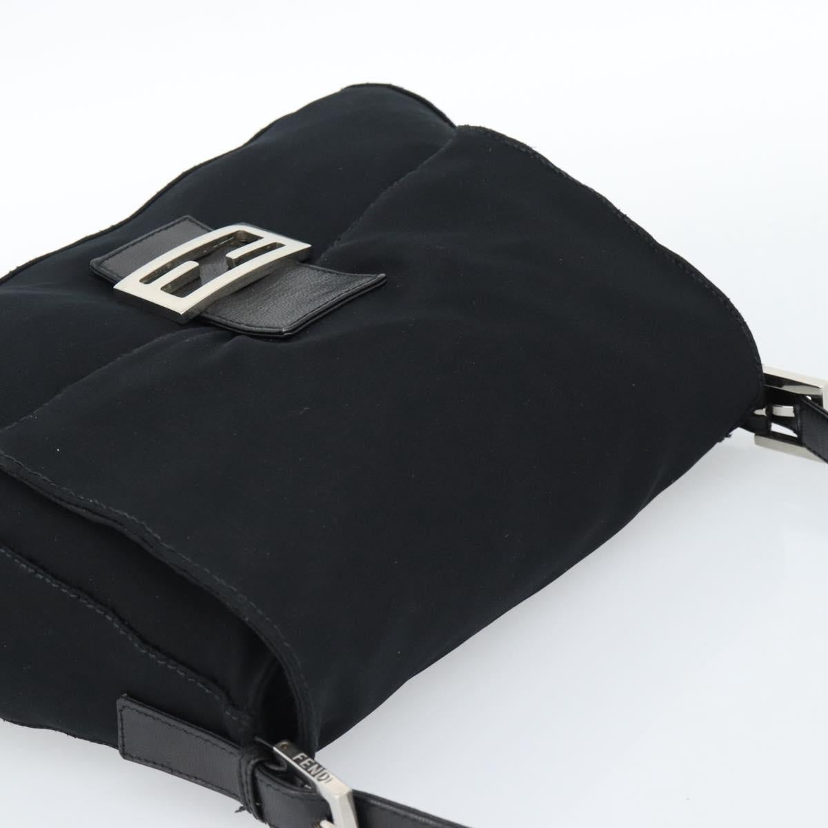 FENDI Mamma Baguette Shoulder Bag Cotton Black Silver Auth 182027