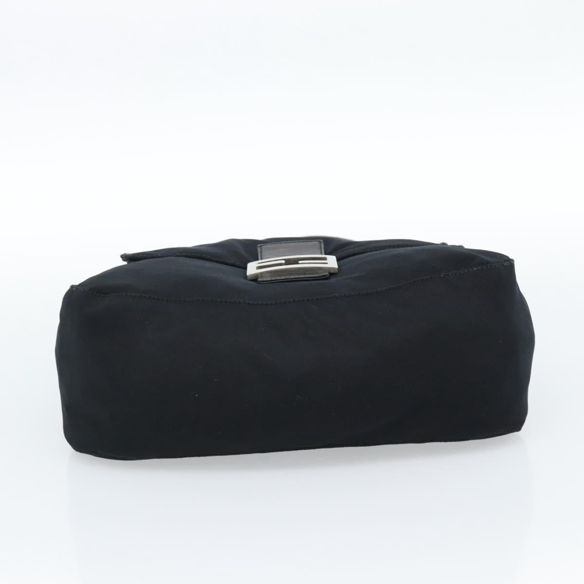 FENDI Mamma Baguette Shoulder Bag Cotton Black Silver Auth 182027