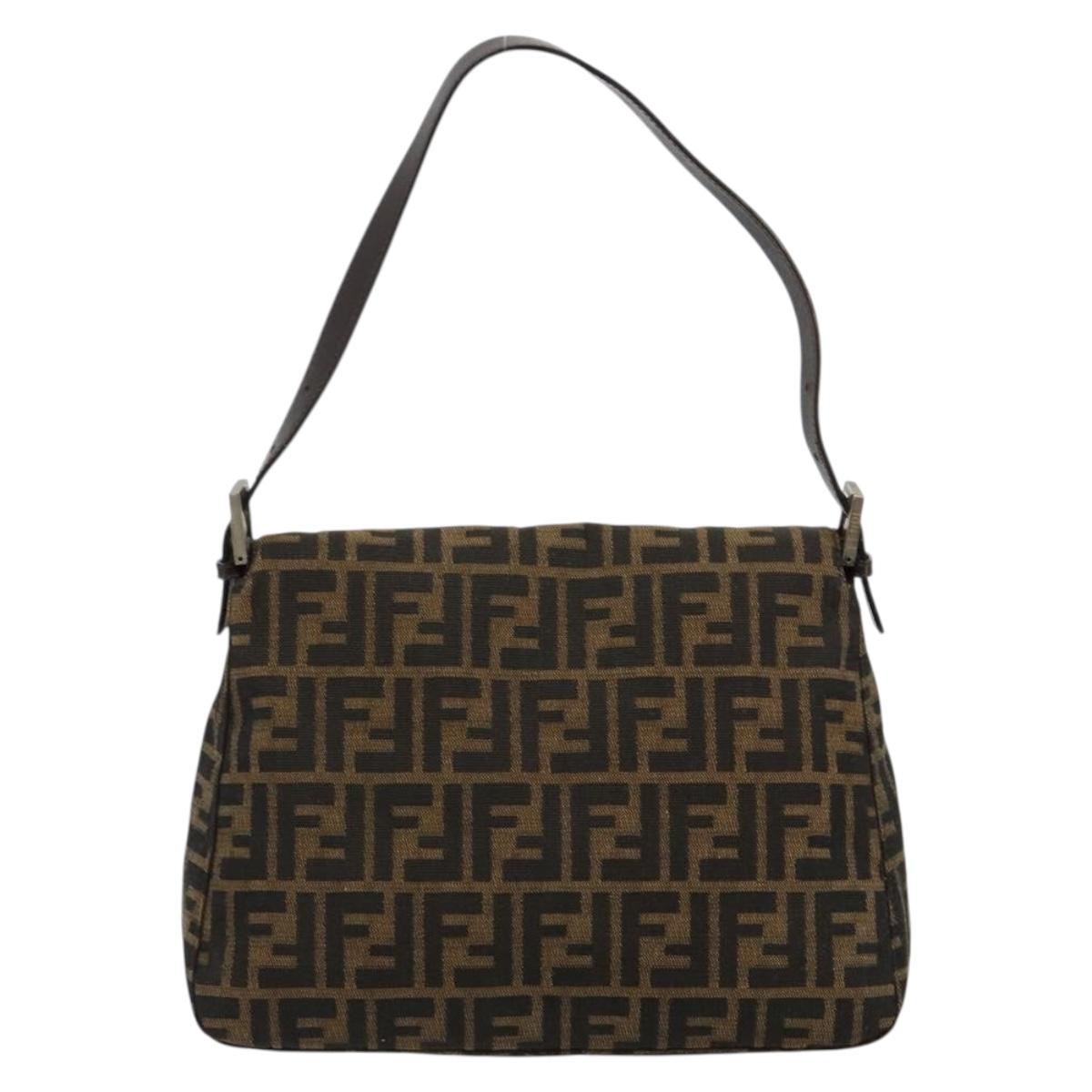 FENDI Zucca Canvas Mamma Baguette Shoulder Bag Black Brown Auth 182028SAM