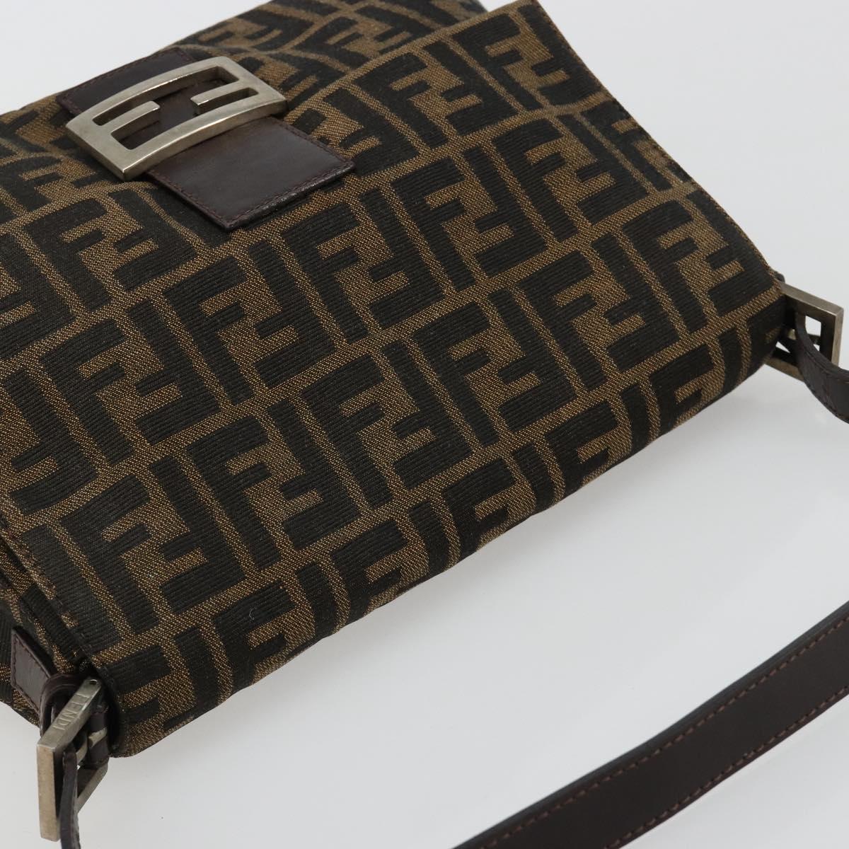 FENDI Zucca Canvas Mamma Baguette Shoulder Bag Black Brown Auth 182028SAM