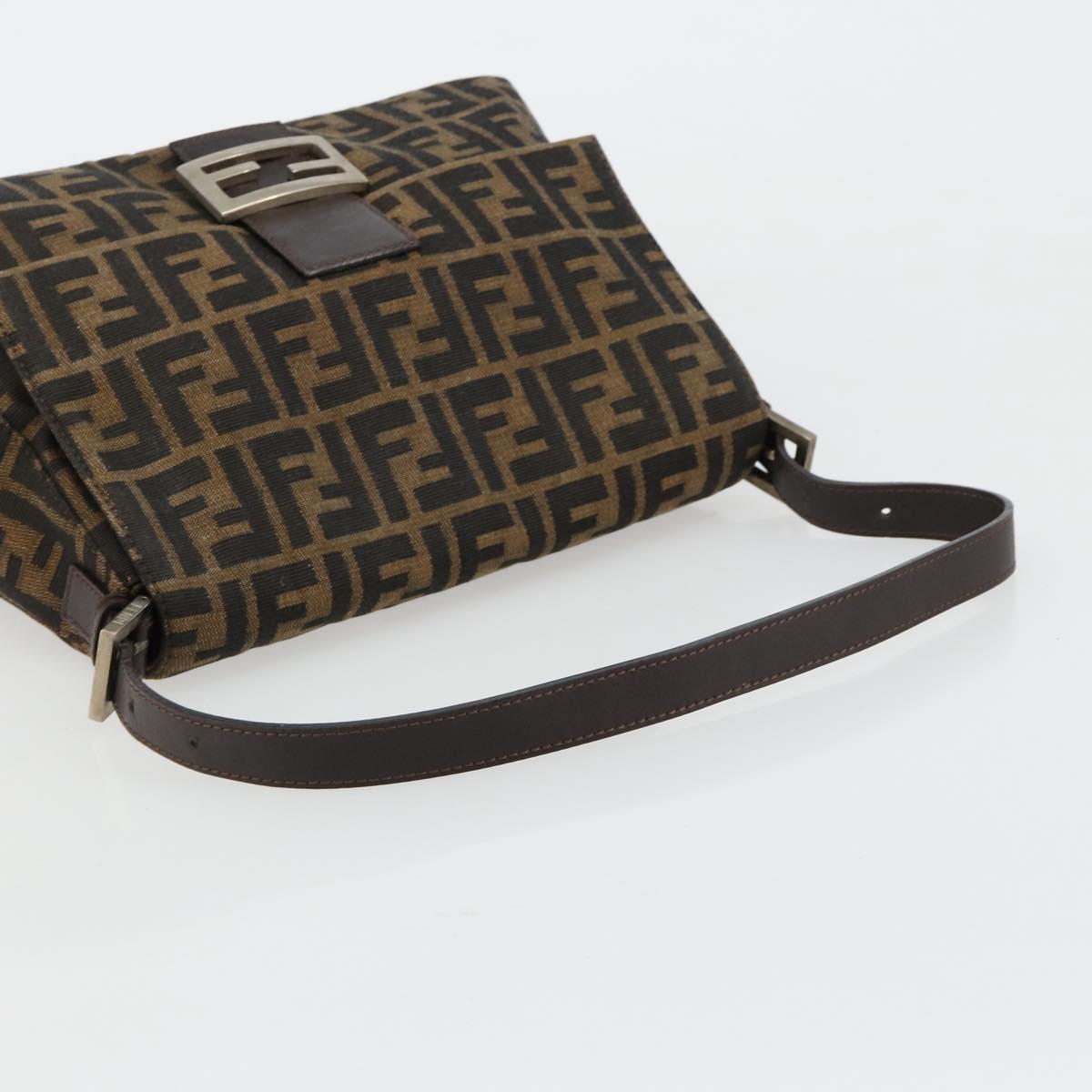 FENDI Zucca Canvas Mamma Baguette Shoulder Bag Black Brown Auth 182028SAM