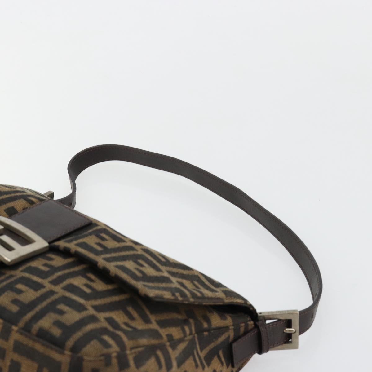 FENDI Zucca Canvas Mamma Baguette Shoulder Bag Black Brown Auth 182028SAM