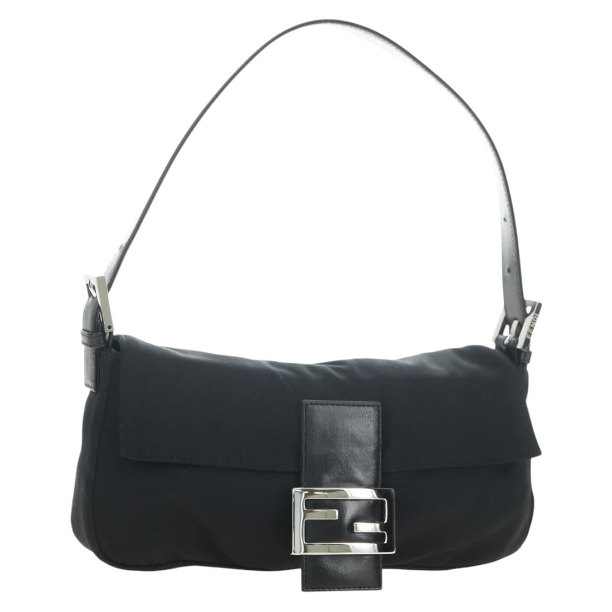 FENDI Mamma Baguette Shoulder Bag Cotton Black Silver Auth 182029SAM
