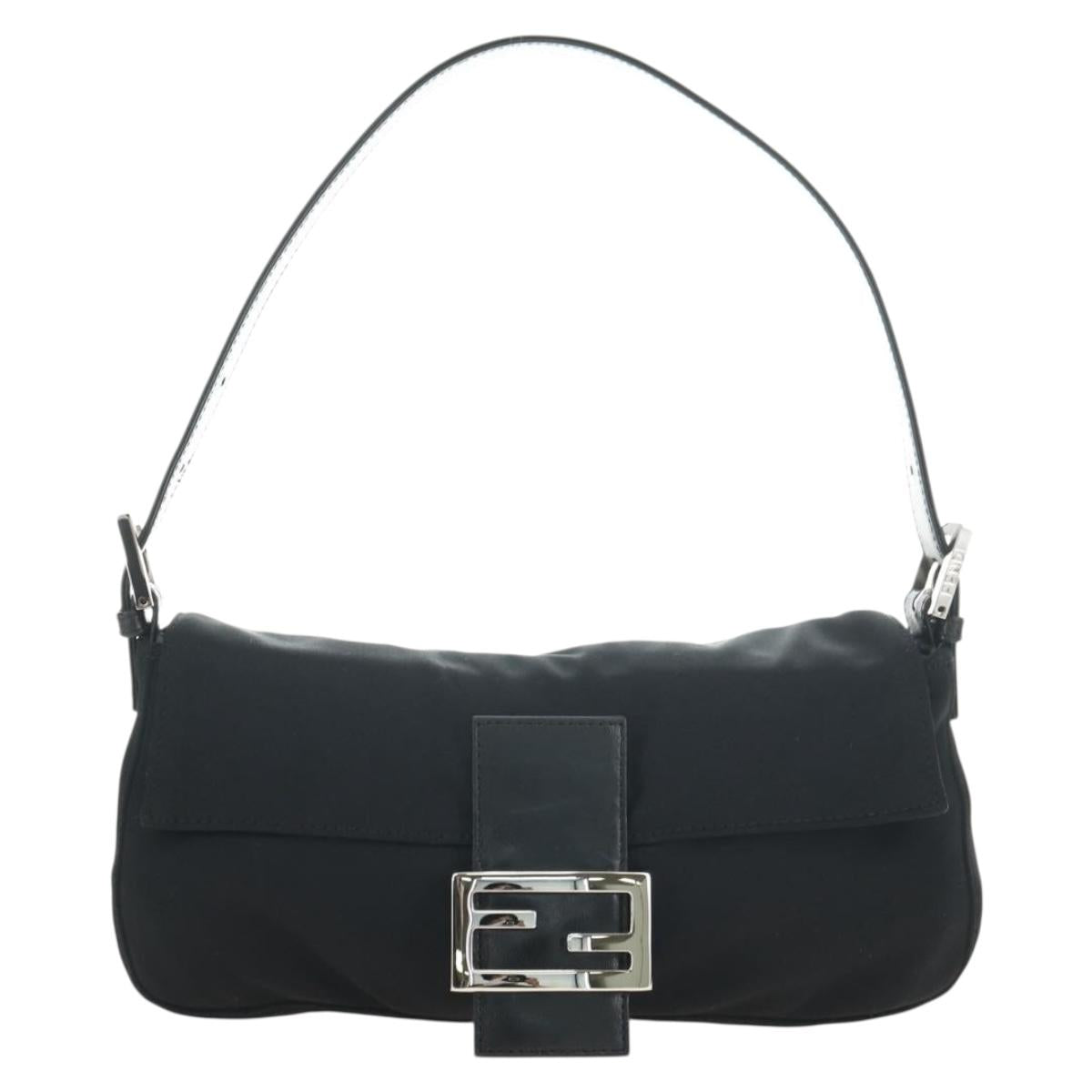 FENDI Mamma Baguette Shoulder Bag Cotton Black Silver Auth 182029SAM