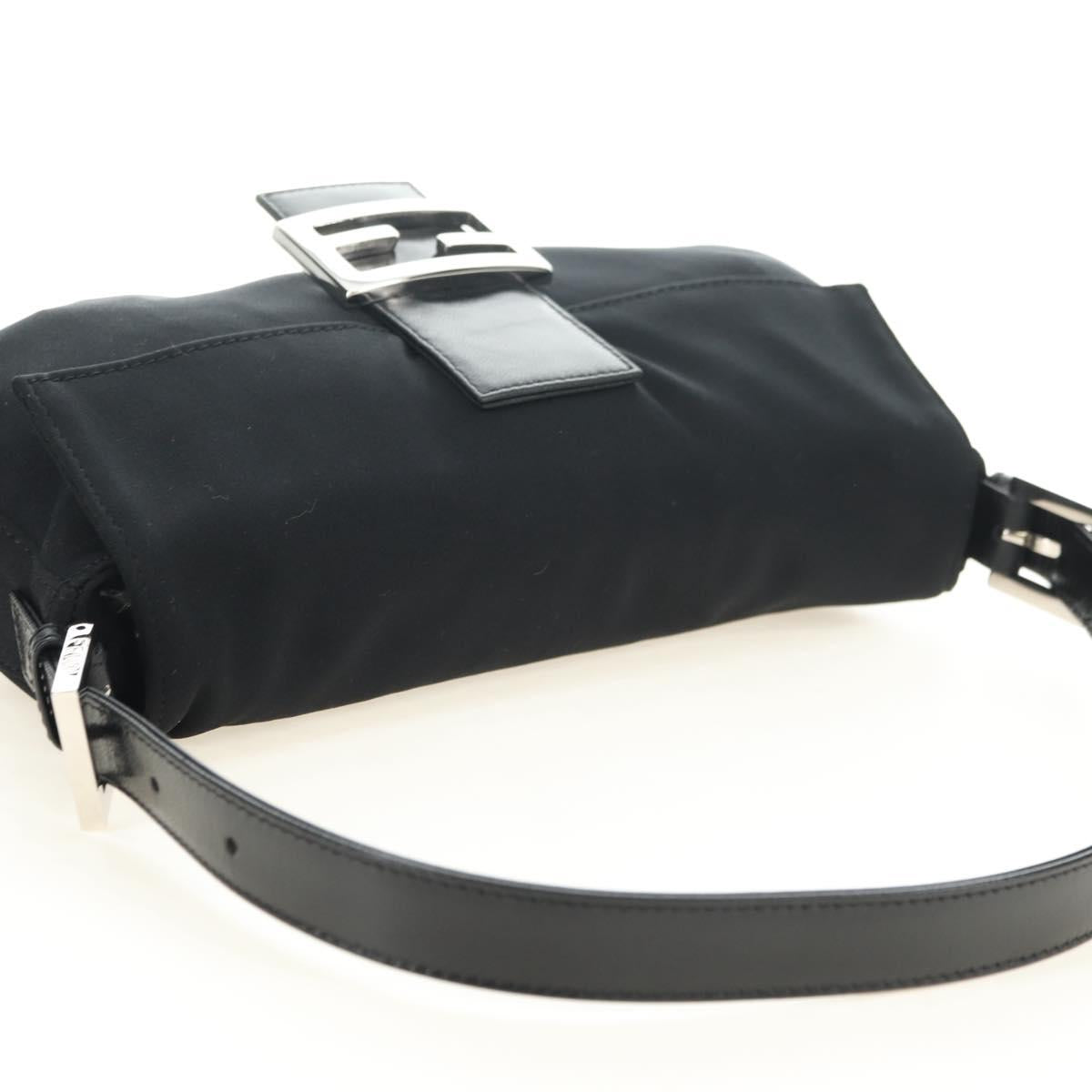 FENDI Mamma Baguette Shoulder Bag Cotton Black Silver Auth 182029SAM