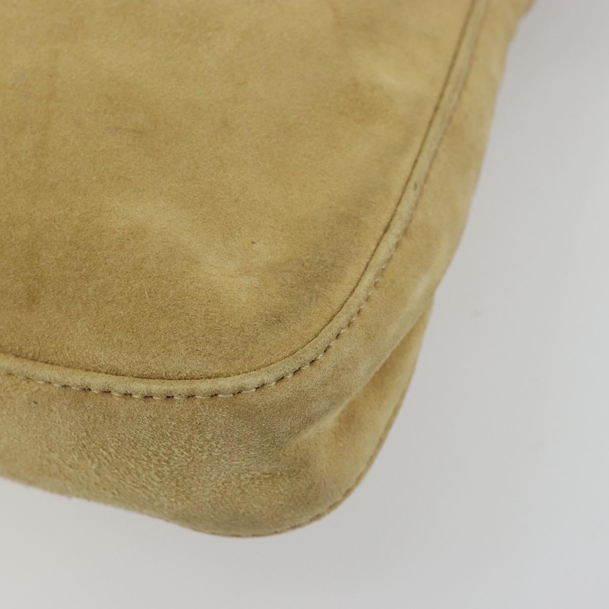 FENDI Mamma Baguette Shoulder Bag Suede Beige Gold Auth 182030V