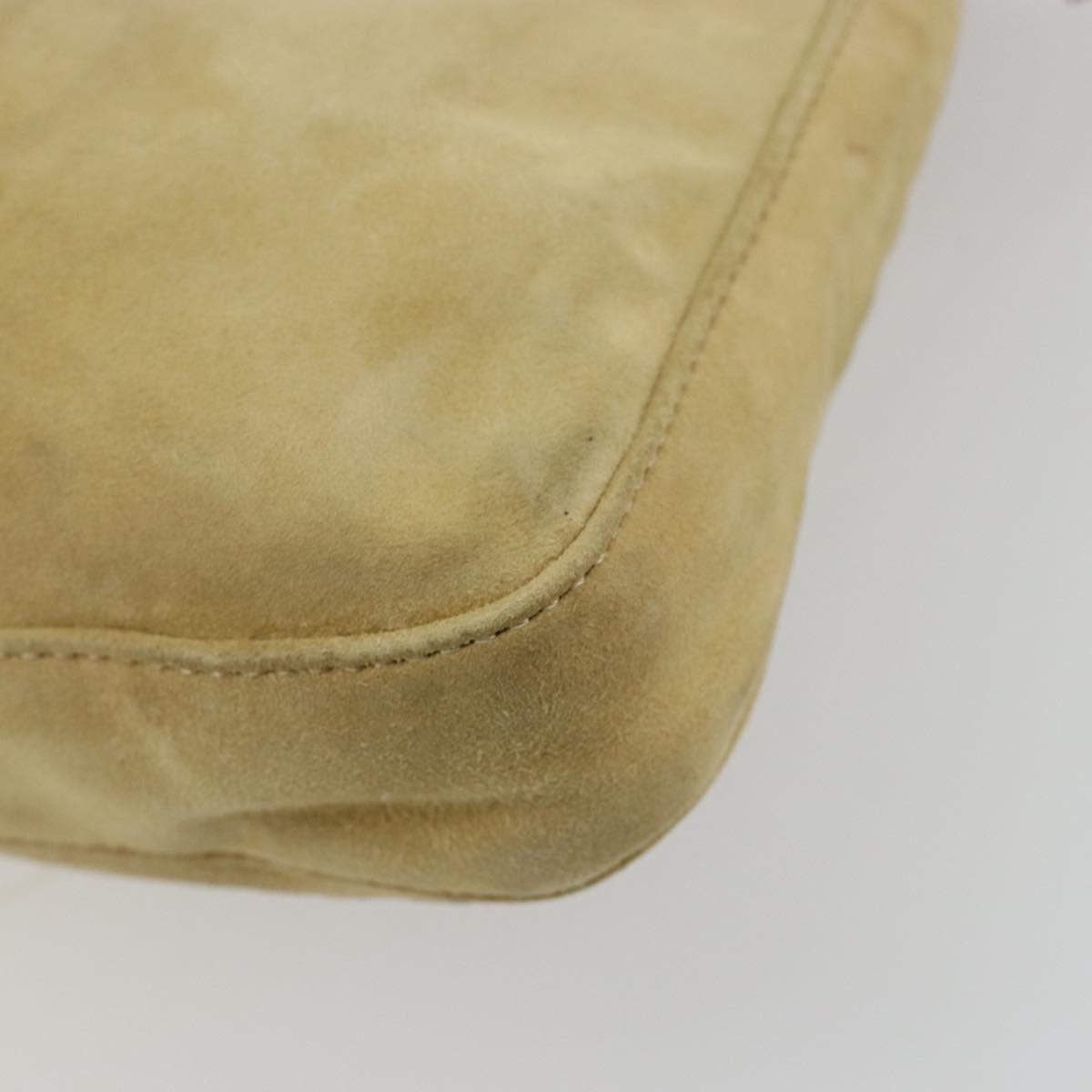 FENDI Mamma Baguette Shoulder Bag Suede Beige Gold Auth 182030V