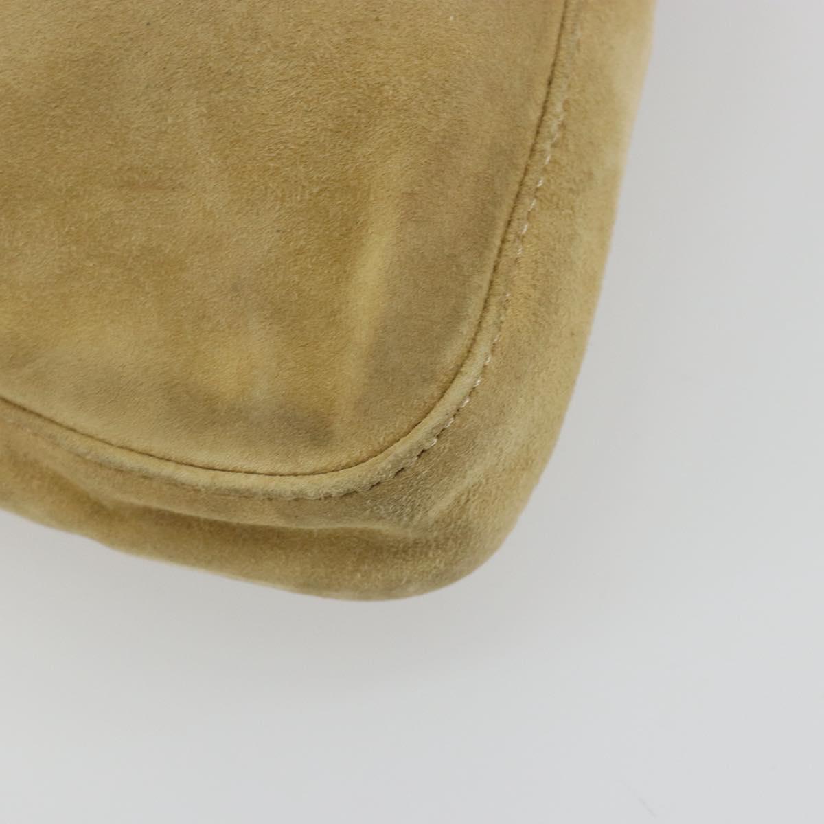 FENDI Mamma Baguette Shoulder Bag Suede Beige Gold Auth 182030V