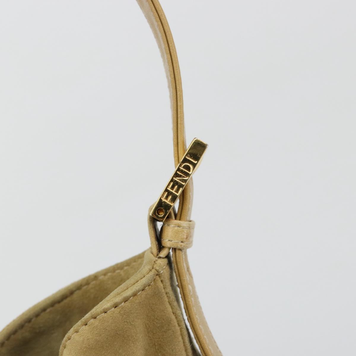FENDI Mamma Baguette Shoulder Bag Suede Beige Gold Auth 182030V