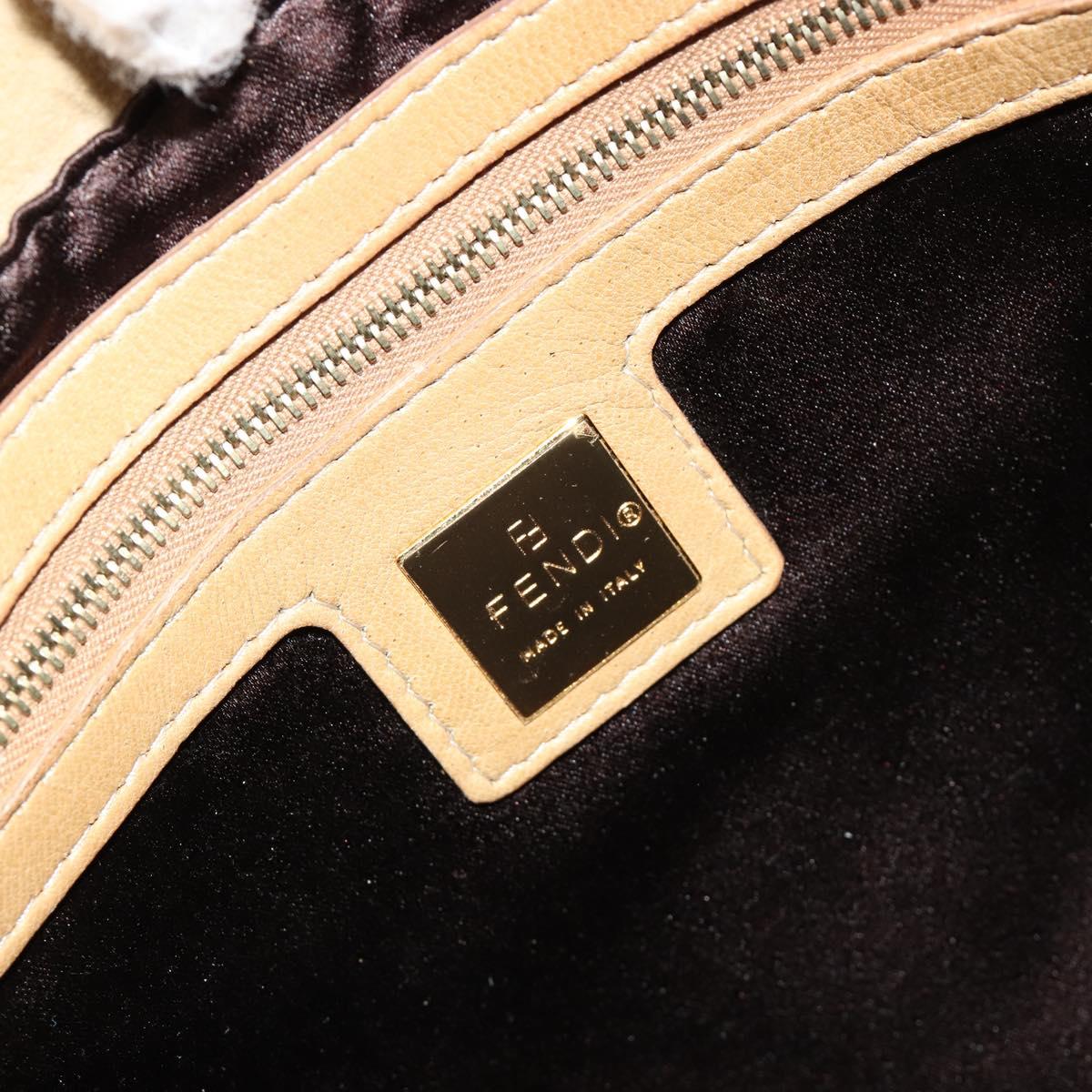 FENDI Mamma Baguette Shoulder Bag Suede Beige Gold Auth 182030V