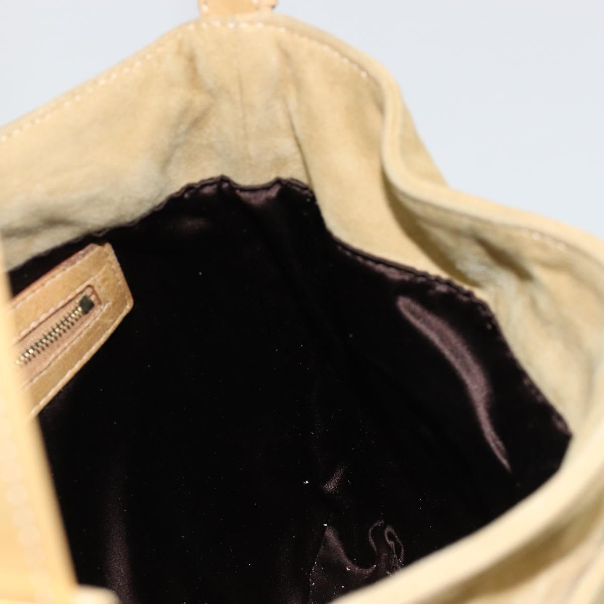 FENDI Mamma Baguette Shoulder Bag Suede Beige Gold Auth 182030V