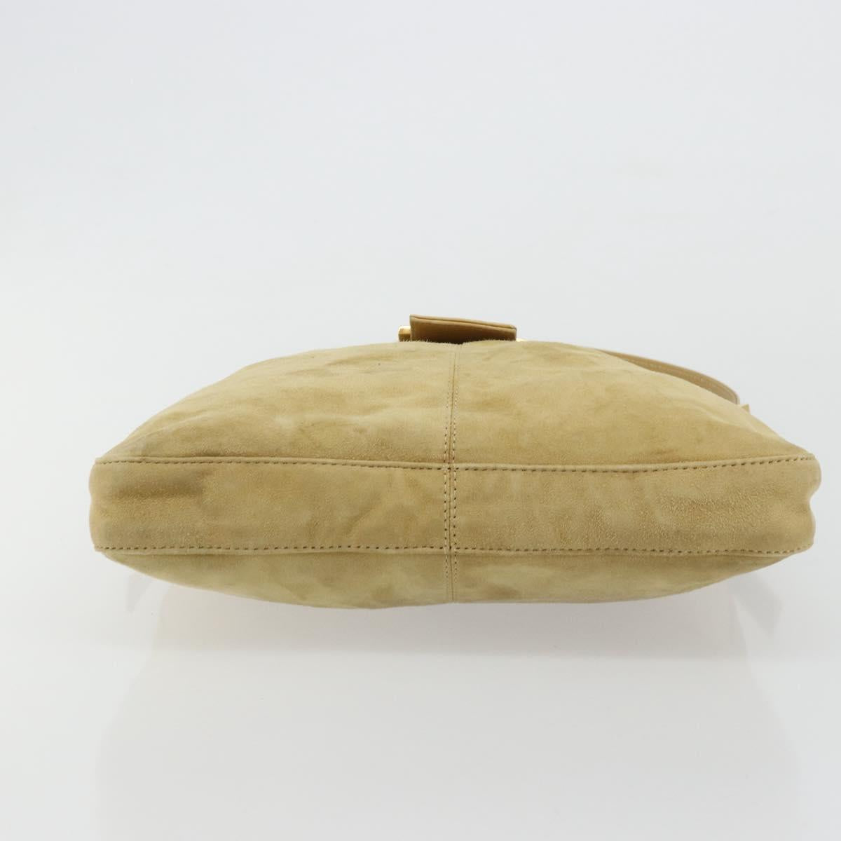 FENDI Mamma Baguette Shoulder Bag Suede Beige Gold Auth 182030V