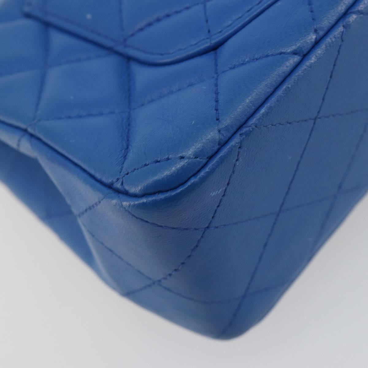 CHANEL Mini Matelasse 19 Chain Bag Lamb Skin Blue Gold CC Auth 182032SAV
