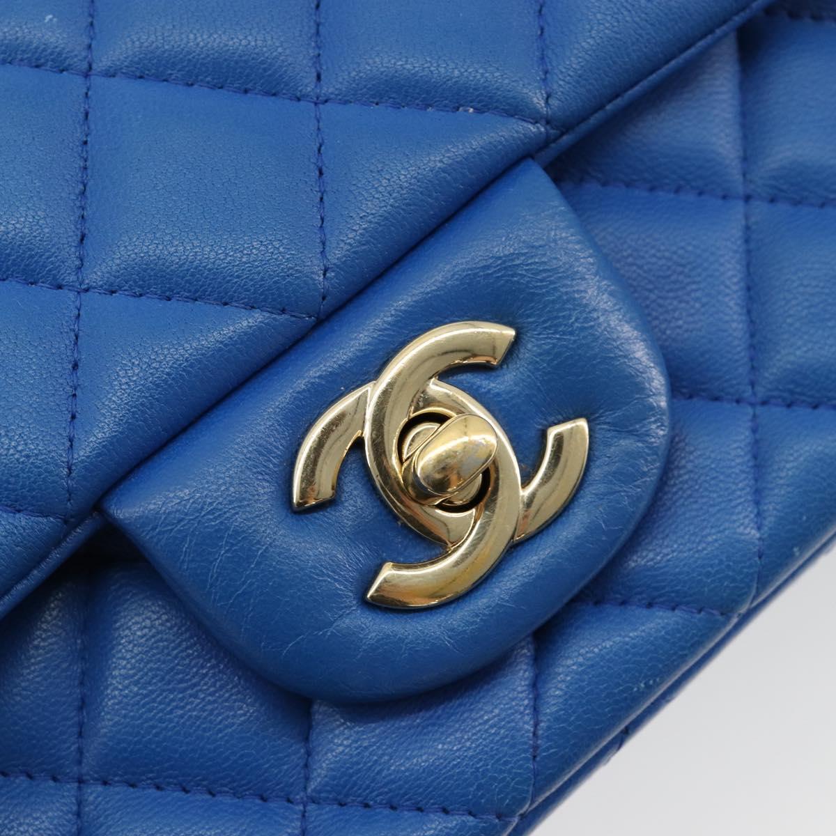 CHANEL Mini Matelasse 19 Chain Bag Lamb Skin Blue Gold CC Auth 182032SAV