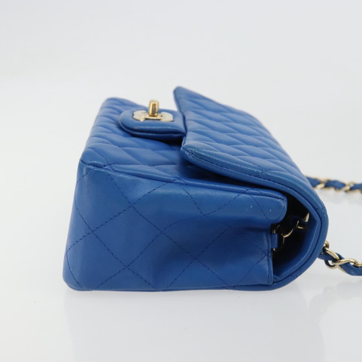 CHANEL Mini Matelasse 19 Chain Bag Lamb Skin Blue Gold CC Auth 182032SAV