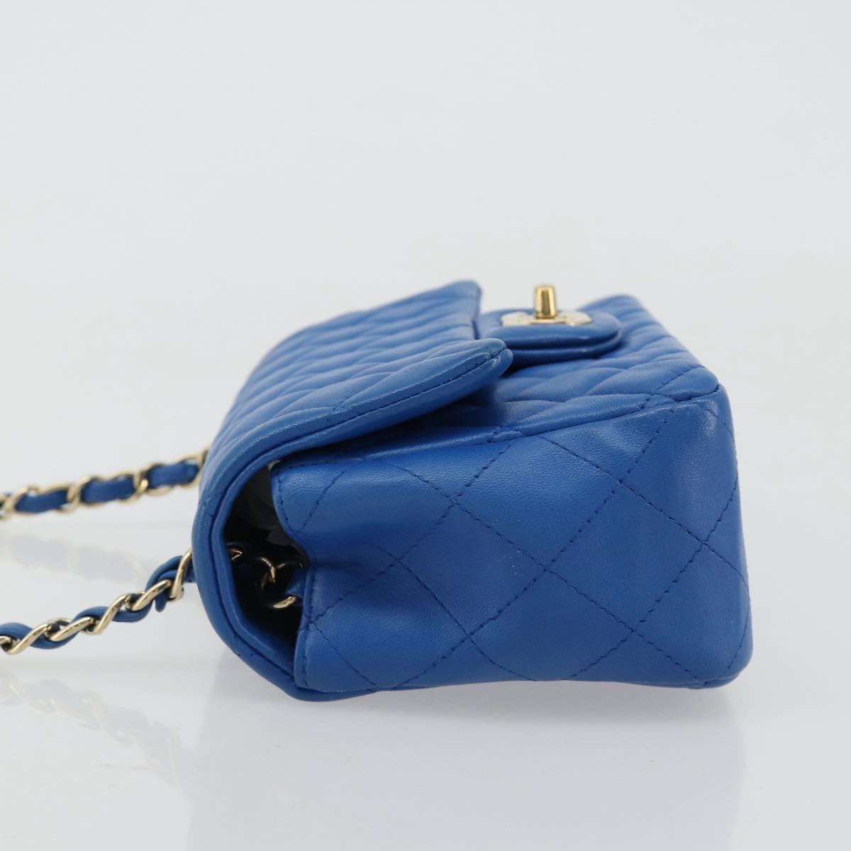CHANEL Mini Matelasse 19 Chain Bag Lamb Skin Blue Gold CC Auth 182032SAV