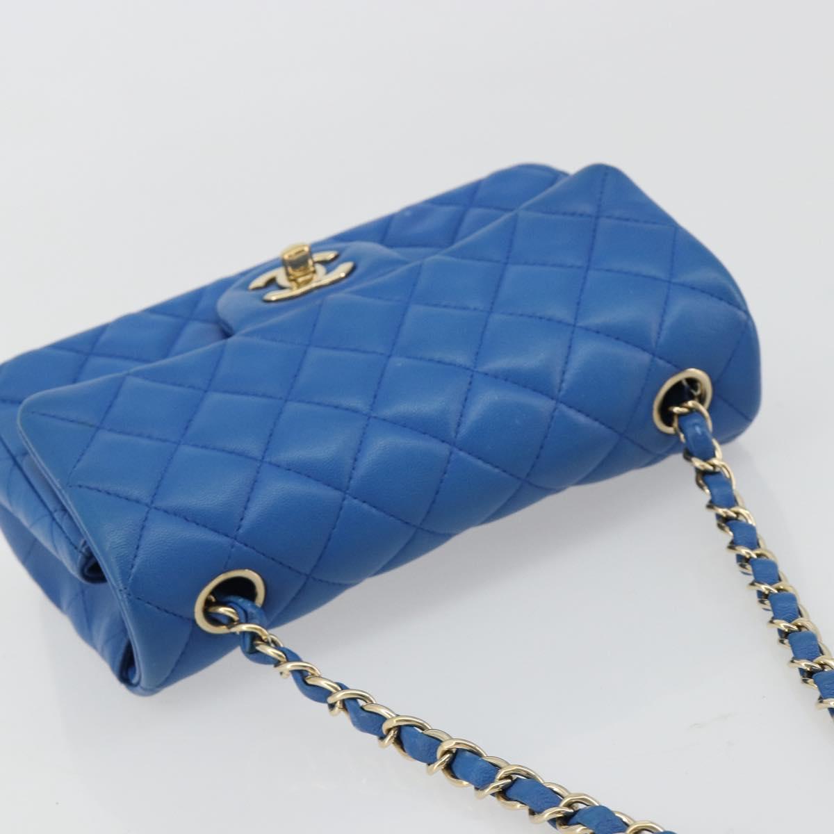 CHANEL Mini Matelasse 19 Chain Bag Lamb Skin Blue Gold CC Auth 182032SAV