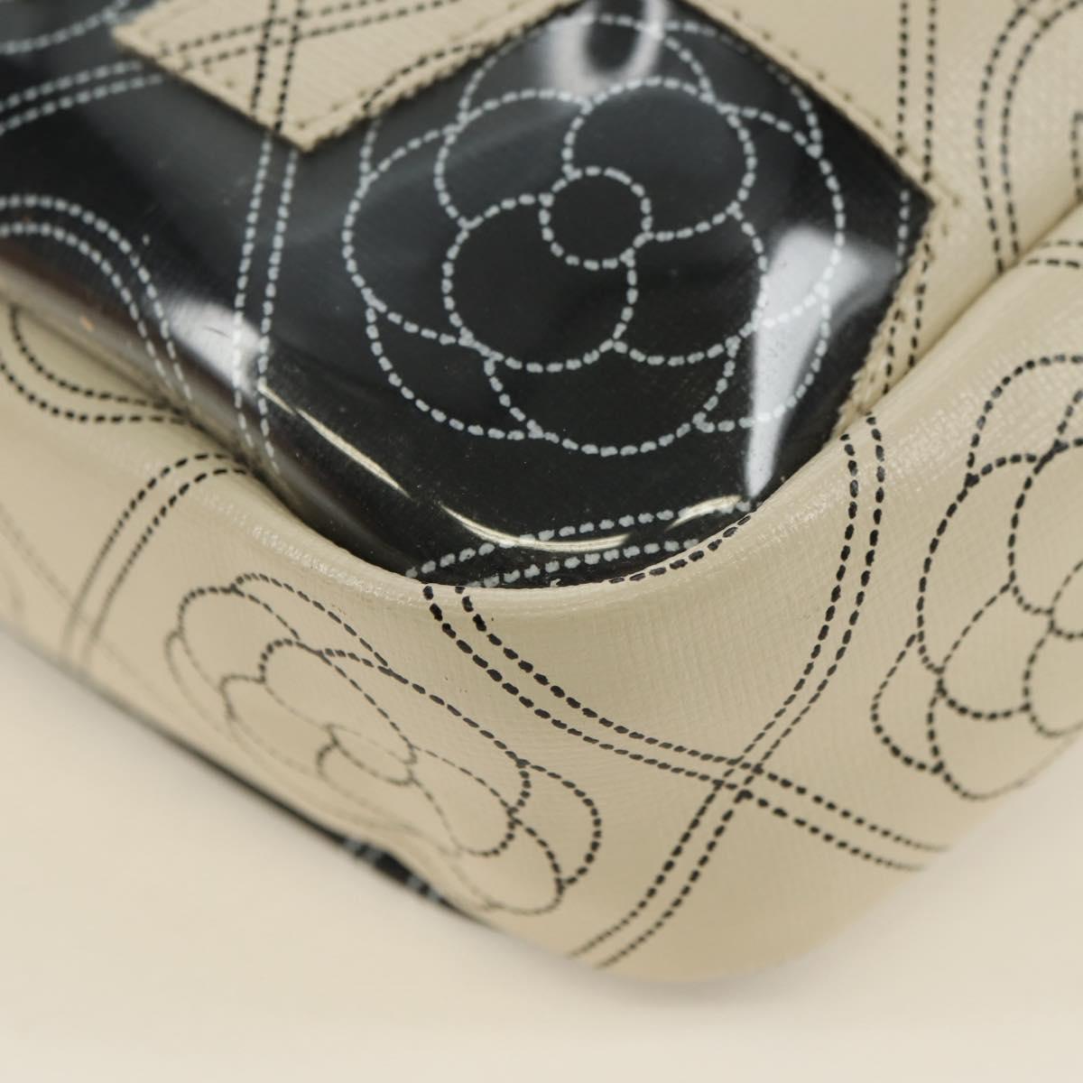 CHANEL Camelia Shoulder Bag Coated Canvas White Black CC Auth 182034SAV
