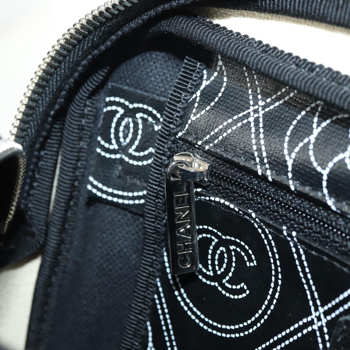CHANEL Camelia Shoulder Bag Coated Canvas White Black CC Auth 182034SAV