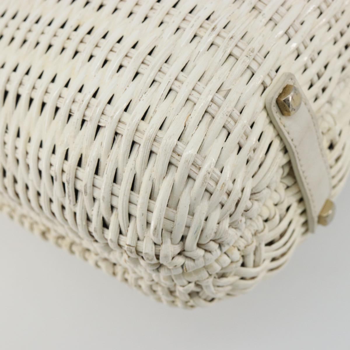 Salvatore Ferragamo Gancini Hand Bag Rattan White Gold Auth 182039A