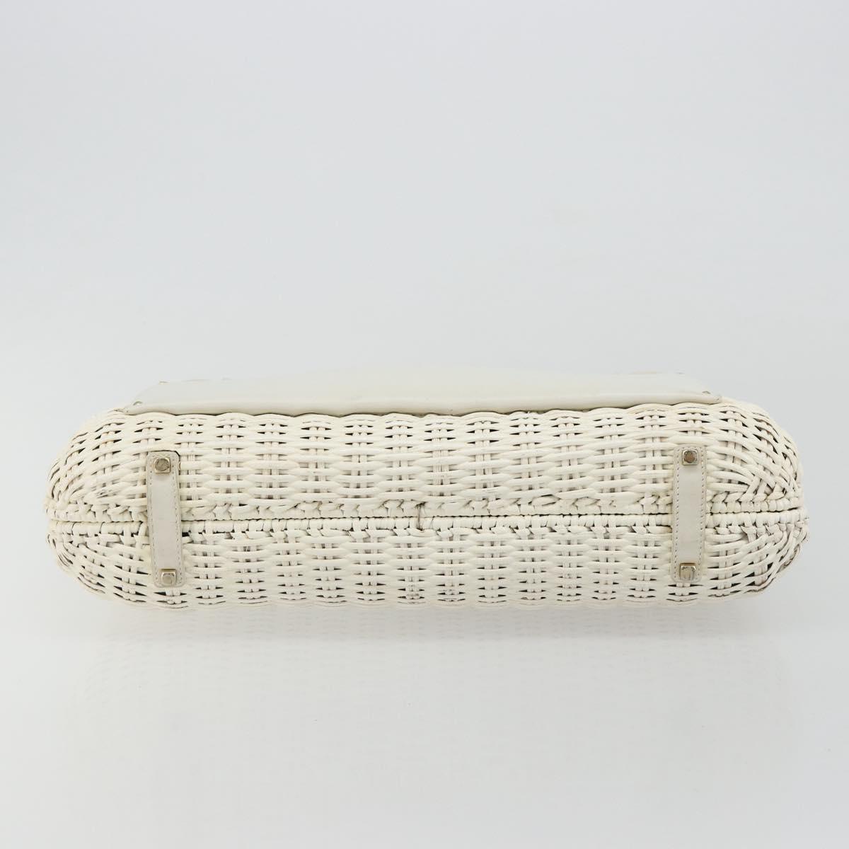 Salvatore Ferragamo Gancini Hand Bag Rattan White Gold Auth 182039A